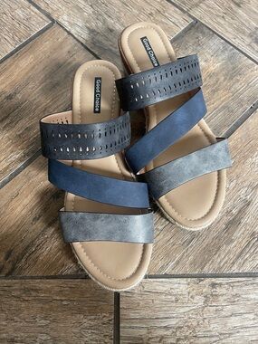 Good Choice Navy Black Gray Strappy Slide Sandals 41 - 10
